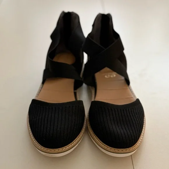 Kelly & Katie Laurna Black Knit Wedge Espadrille Quite Luxury Pump Sandal 9 - Picture 2 of 9